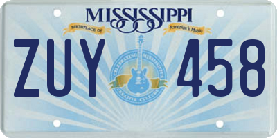 MS license plate ZUY458