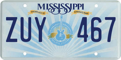 MS license plate ZUY467