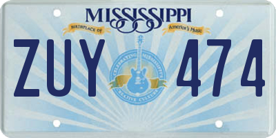 MS license plate ZUY474
