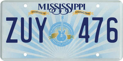 MS license plate ZUY476