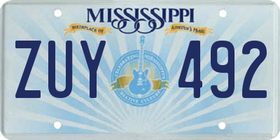 MS license plate ZUY492