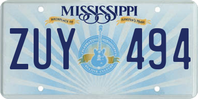 MS license plate ZUY494