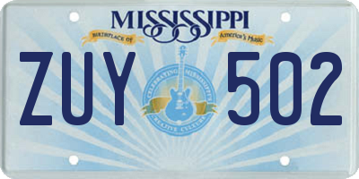 MS license plate ZUY502