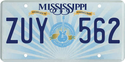 MS license plate ZUY562