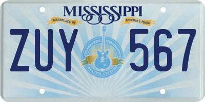MS license plate ZUY567