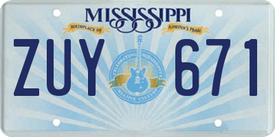 MS license plate ZUY671