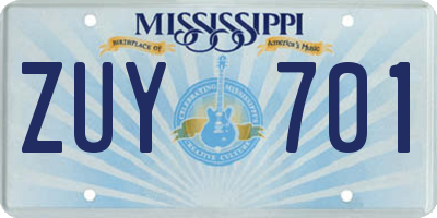 MS license plate ZUY701