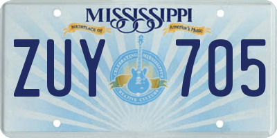 MS license plate ZUY705