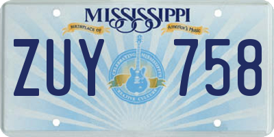 MS license plate ZUY758