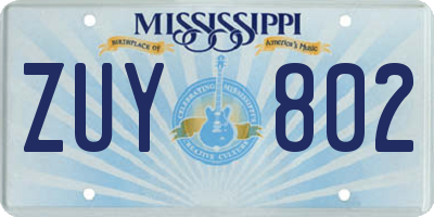 MS license plate ZUY802