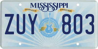 MS license plate ZUY803