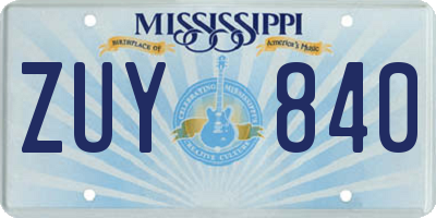 MS license plate ZUY840
