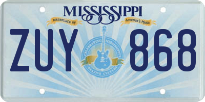 MS license plate ZUY868