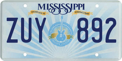 MS license plate ZUY892