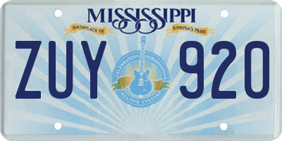 MS license plate ZUY920