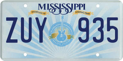 MS license plate ZUY935