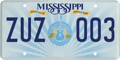 MS license plate ZUZ003