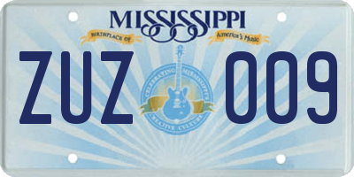 MS license plate ZUZ009