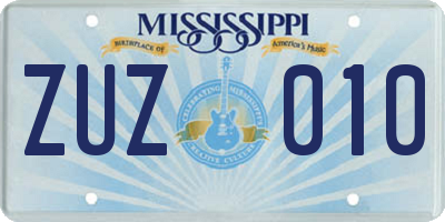 MS license plate ZUZ010