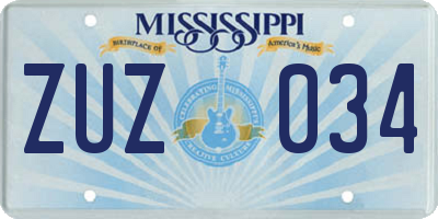 MS license plate ZUZ034