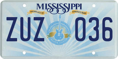 MS license plate ZUZ036