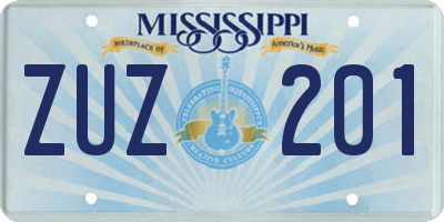 MS license plate ZUZ201
