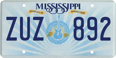 MS license plate ZUZ892