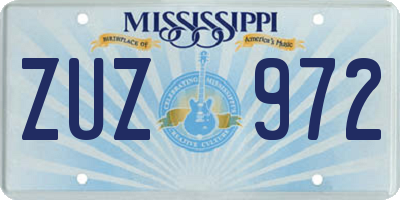 MS license plate ZUZ972