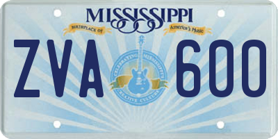 MS license plate ZVA600