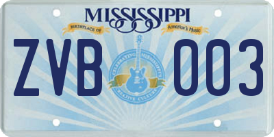 MS license plate ZVB003