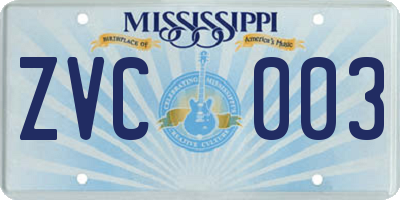 MS license plate ZVC003