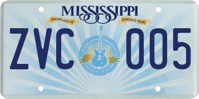 MS license plate ZVC005