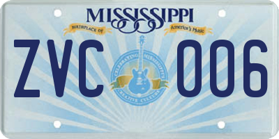 MS license plate ZVC006