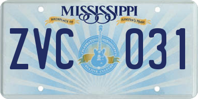 MS license plate ZVC031