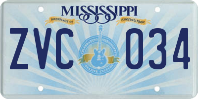 MS license plate ZVC034