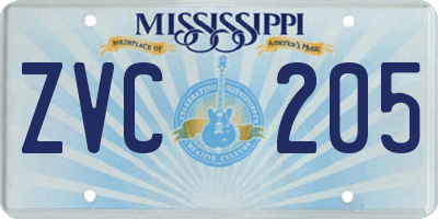 MS license plate ZVC205