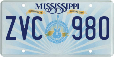 MS license plate ZVC980