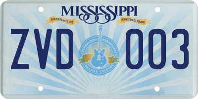 MS license plate ZVD003