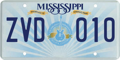 MS license plate ZVD010