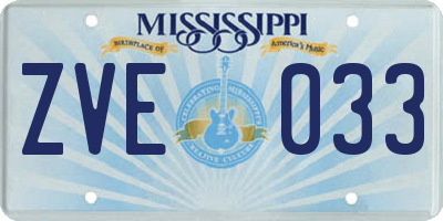 MS license plate ZVE033