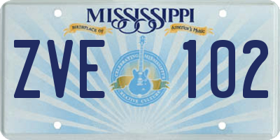 MS license plate ZVE102