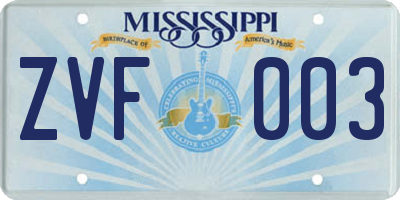 MS license plate ZVF003