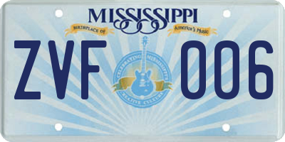MS license plate ZVF006