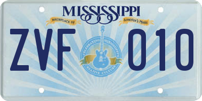 MS license plate ZVF010