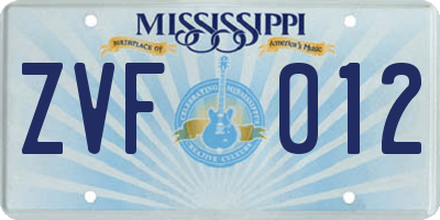 MS license plate ZVF012