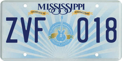 MS license plate ZVF018