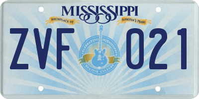 MS license plate ZVF021