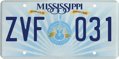 MS license plate ZVF031