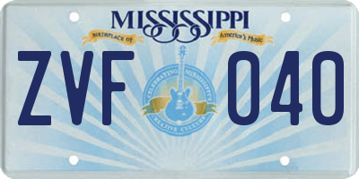 MS license plate ZVF040