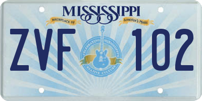 MS license plate ZVF102